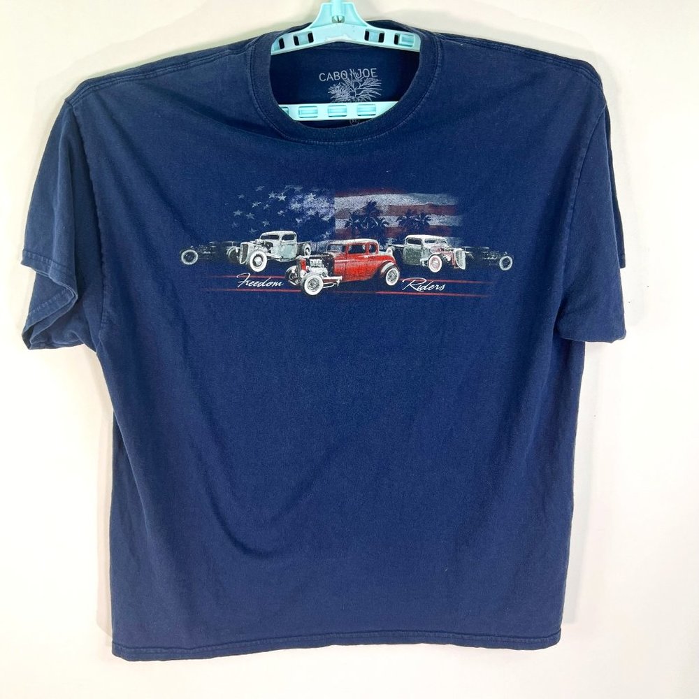 Cabo Joe Freedom Riders Classic Cars T Shirt Size XL Blue Graphic Hot Rod Tee